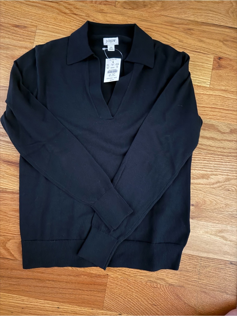 J. Crew Black V-Neck Collared Lightweight cotton Sweater